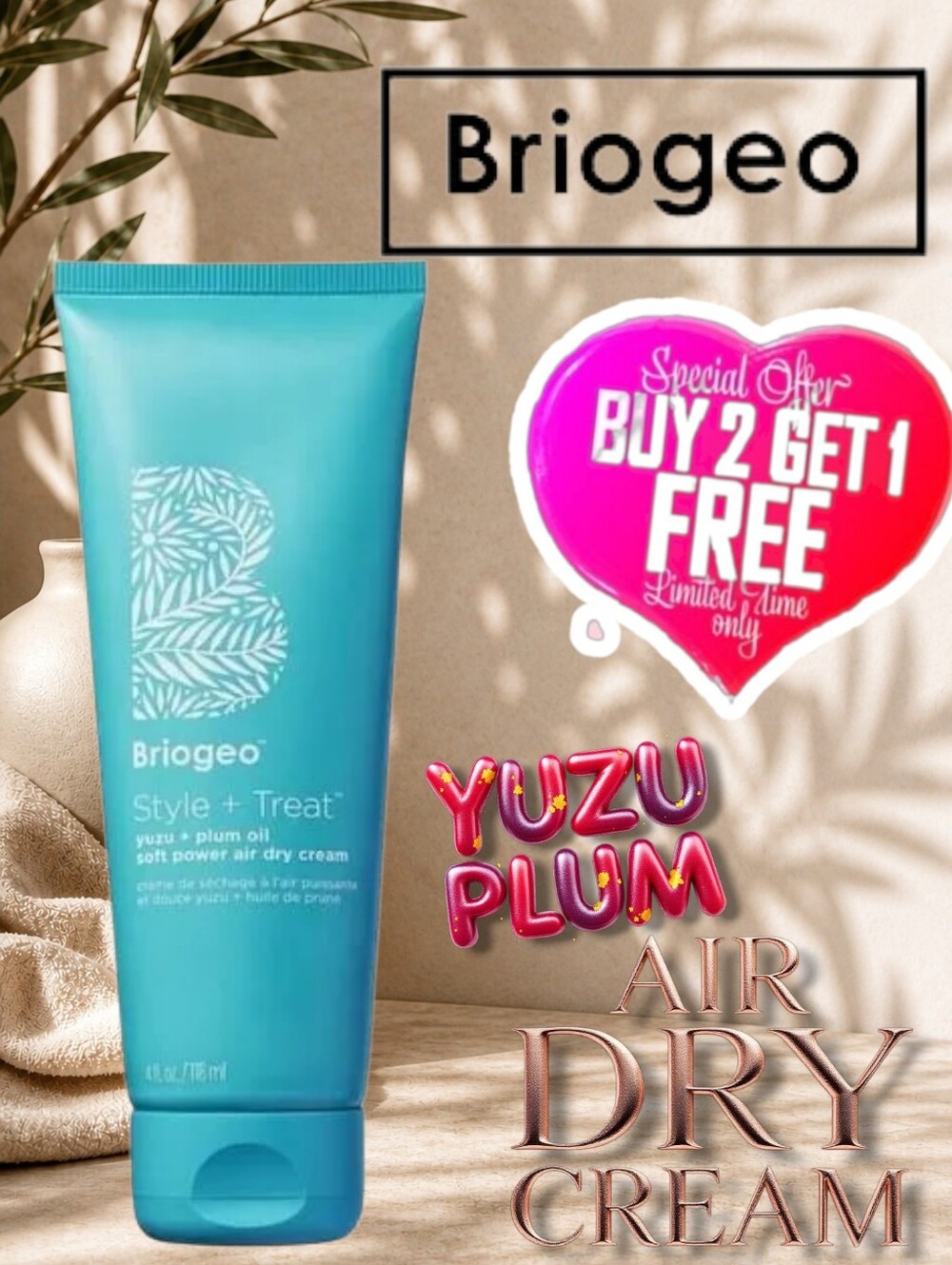 BRIOGEO YUZU & PLUM OIL SOFT POWER AIR DRY STYLING CREAM FOR HAIR